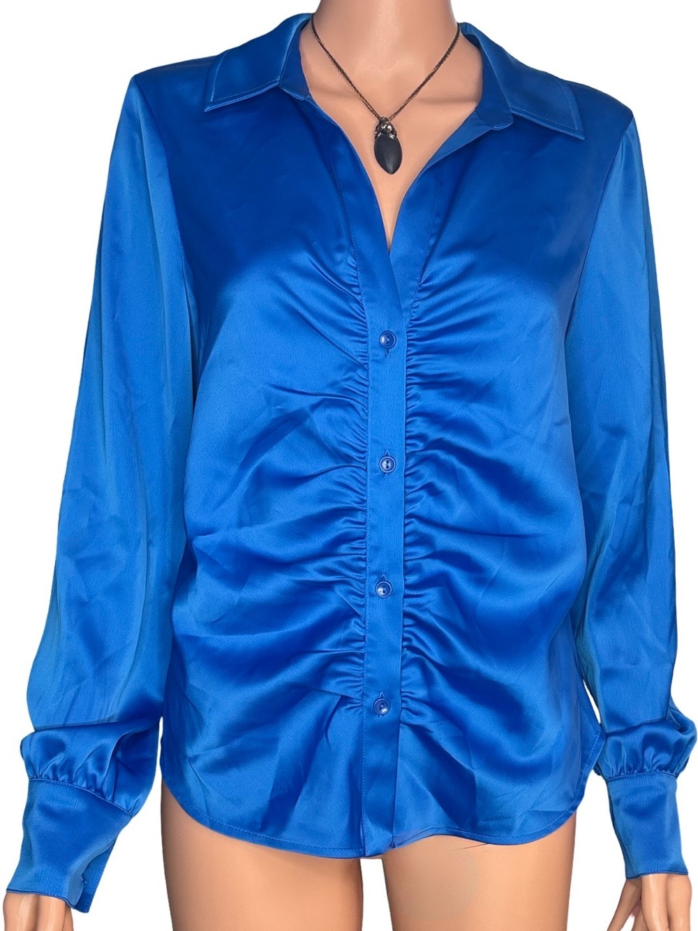 Sanctuary Royal Blue V-Neck Rouched Blouse Medium NWT